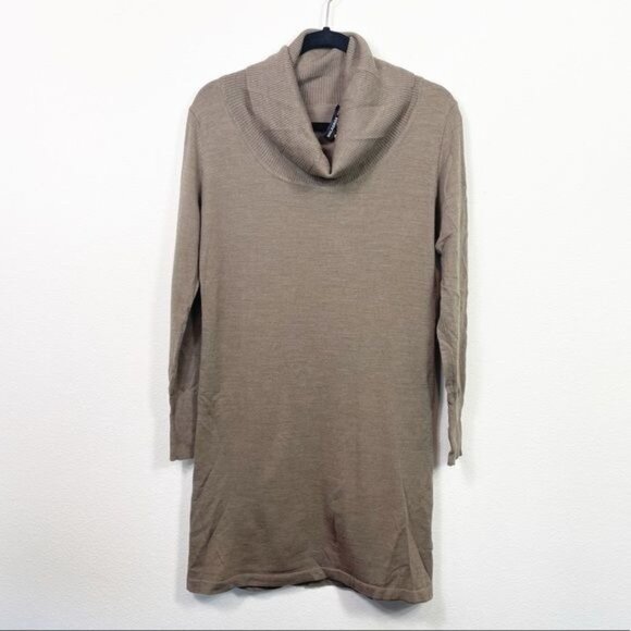 Malagrida Her Brown Cowl Neck Long Sleeve Wool Blend Dress Large Italian NWT - Picture 2 of 12